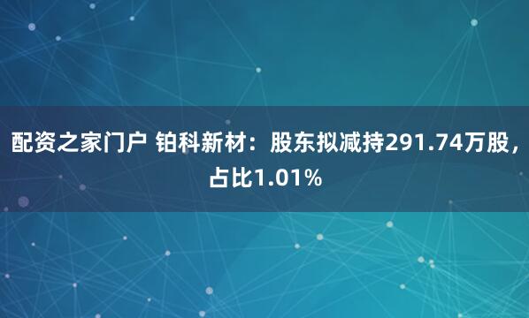 配资之家门户 铂科新材：股东拟减持291.74万股，占比1.01%