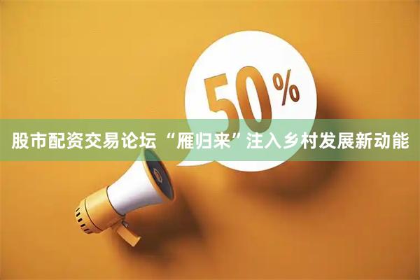 股市配资交易论坛 “雁归来”注入乡村发展新动能